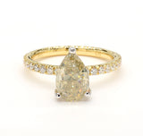 2.64CT Diamond Ring Petrol Color Natural Fancy Pear Cut 18K Yellow Gold GIA Cert