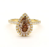 2CT Fancy Brown Diamond Ring Natural Pear Cut 18K Yellow Gold GIA Certified