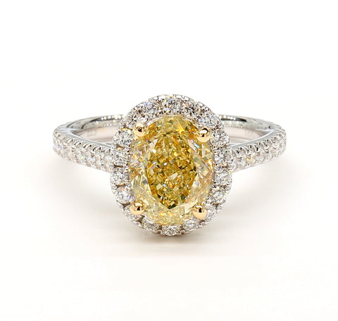 2CT Diamond Ring Natural Fancy Yellow GIA Certified Oval Cut 18k White Gold