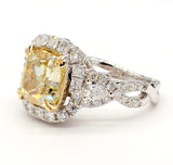 5CT Diamond Ring 18KT White Gold Natural Yellow Cushion Cut GIA Certified Size 6