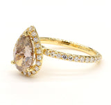 2CT Fancy Brown Diamond Ring Natural Pear Cut 18K Yellow Gold GIA Certified