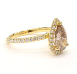 2CT Fancy Brown Diamond Ring Natural Pear Cut 18K Yellow Gold GIA Certified