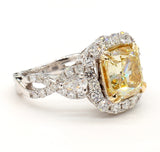 5CT Diamond Ring 18KT White Gold Natural Yellow Cushion Cut GIA Certified Size 6