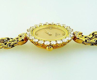 Vintage Luxury Omega Women's Swiss Diamond Watch 18K Yellow Gold 1.70 Carat