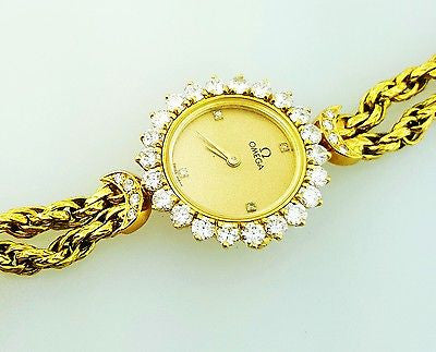 Vintage Luxury Omega Women's Swiss Diamond Watch 18K Yellow Gold