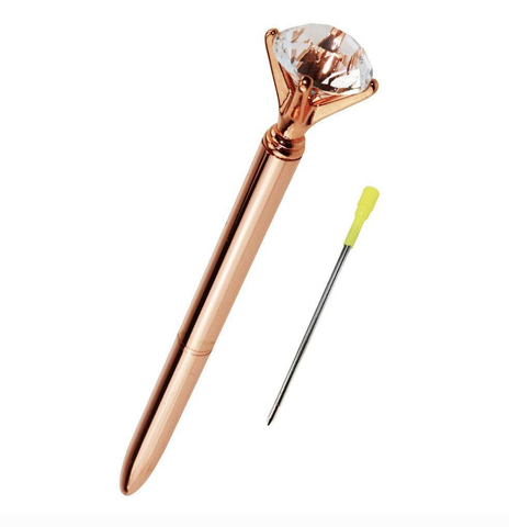 1 Rose Gold Pen with Big Diamond/Crystal,Metal Ballpoint Pen,Rose Gold Black Ink