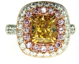 Beautiful 5CT Diamond Ring Natural Fancy Intense Yellow Pink Color GIA Certified