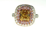 Beautiful 5CT Diamond Ring Natural Fancy Intense Yellow Pink Color GIA Certified