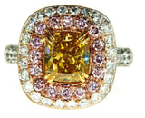 Beautiful 5CT Diamond Ring Natural Fancy Intense Yellow Pink Color GIA Certified