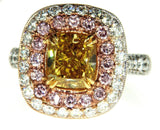 Beautiful 5CT Diamond Ring Natural Fancy Intense Yellow Pink Color GIA Certified