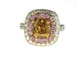 Beautiful 5CT Diamond Ring Natural Fancy Intense Yellow Pink Color GIA Certified