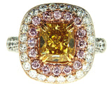 Beautiful 5CT Diamond Ring Natural Fancy Intense Yellow Pink Color GIA Certified