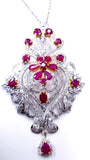 4 CT Necklace Natural Red Ruby Diamond Pendant and Earrings 14K Gold Guinness