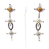 Diamond Drop Earrings 2.70 CTW Ladies 14k Yellow Gold Multi Color Gemstone